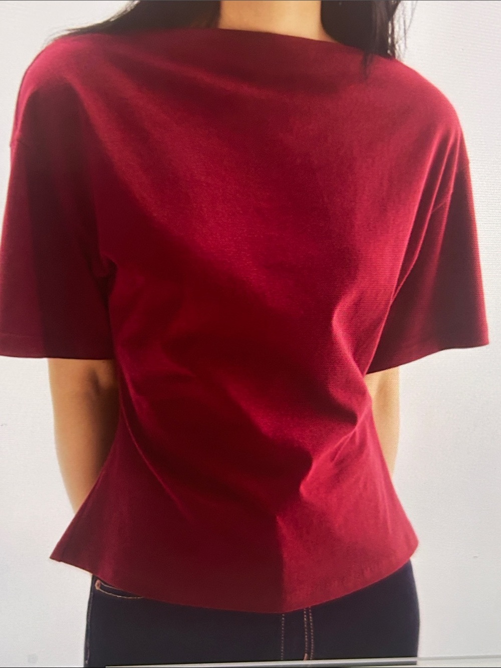 H&M Women's Boatneck Short Sleeve Top in Burgundy